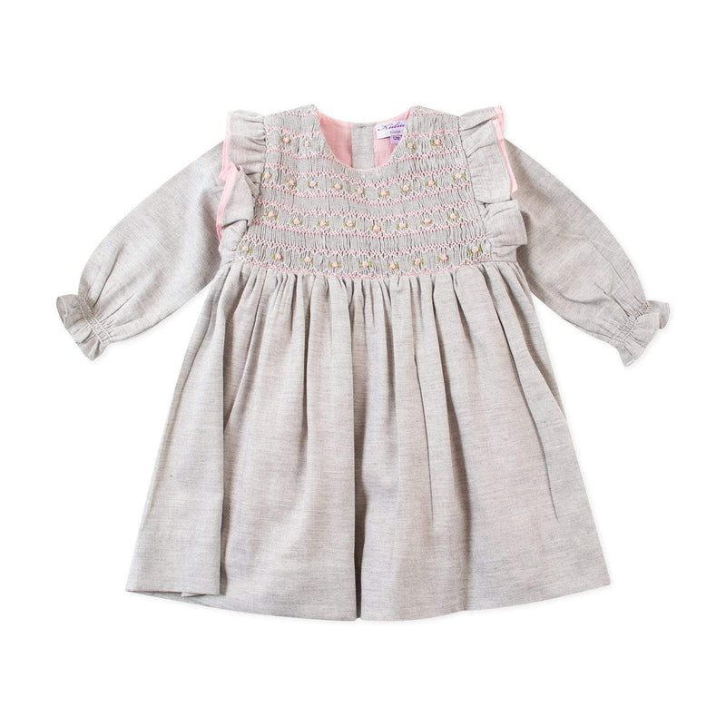 Smocked dress with a frilly bib in soft ...